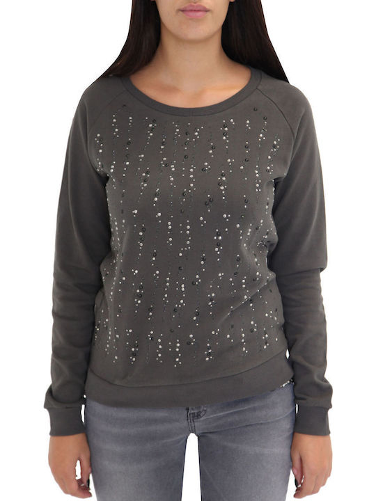 Women's Blouse Cotton Long Sleeve with Zipper Gray