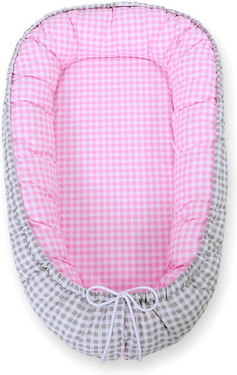 Bobono Бебешка възглавница-гнездо Gray Check, Pink Check