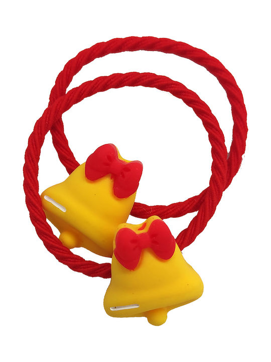 Set aus Weihnachts-Haargummis für Kinder mit Glockenclips in Rot