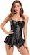 14 Pieces Plastic Bones Leather Corset Mini Dress
