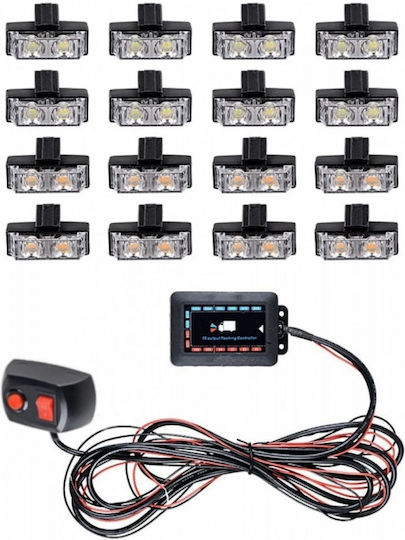 Set 16 Lumini de Avertizare Galbene Stroboscopice 12v