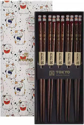 Комплект клечки за хранене с късметлийска котка 5 броя Tokyo Design Studio