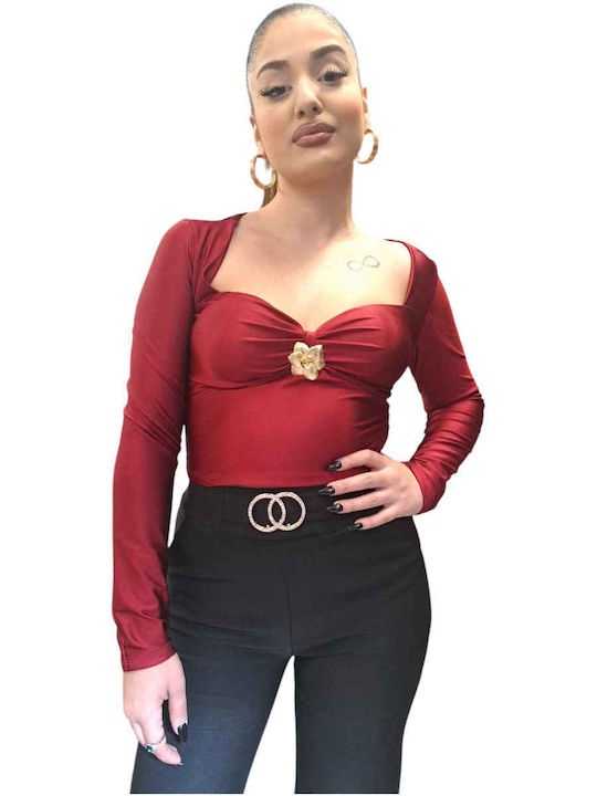 Remix Women's Crop Top Long Sleeve Red, Brown, ...