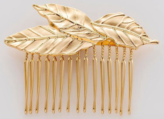 Gold Metal Comb with Large Embossed Leaves