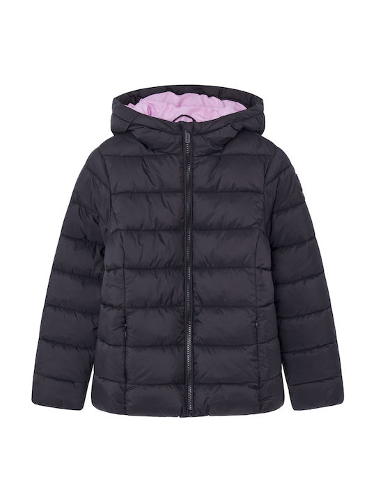 Vivian Kids Casual Short Coat with Hood Black