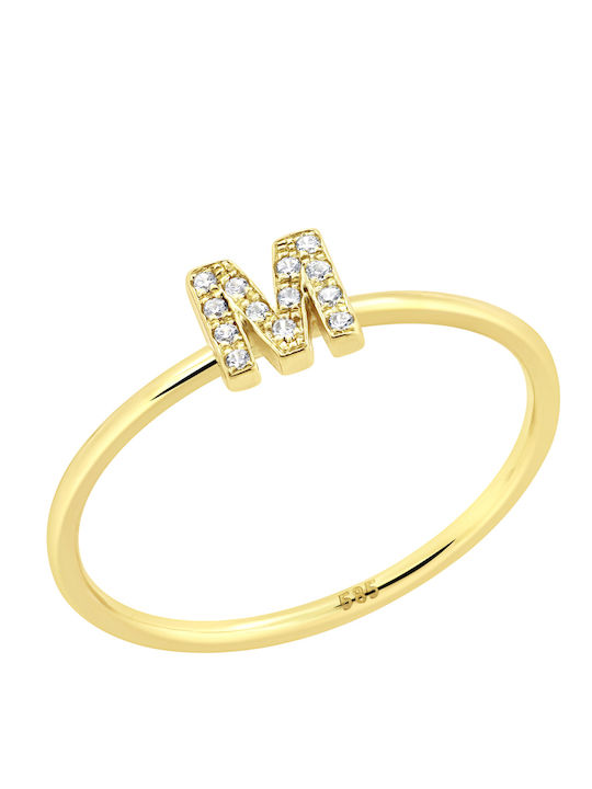 Inel Monogramă ''m'' Aur K14 Zirconiu Alb P-75059 Aur Galben K14