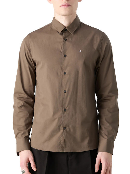Calvin Klein Long-sleeved Cotton Shirt Tarmac
