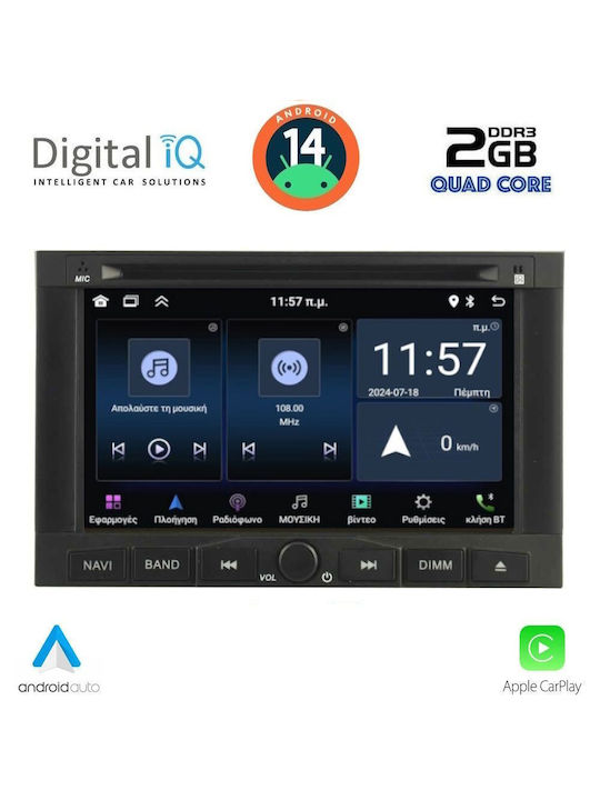 Digital IQ Auto-Audiosystem für Peugeot 3008 / Experte Citroen Berlingo 2009-2016 (Bluetooth/USB/AUX/WiFi/GPS/Apple-Carplay/Android-Auto) mit Touchscreen 7"