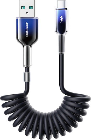Joyroom S-a43 Спирален USB 2.0 Кабел USB-C Мъжки - USB-A 60W PD Черен 1.5m