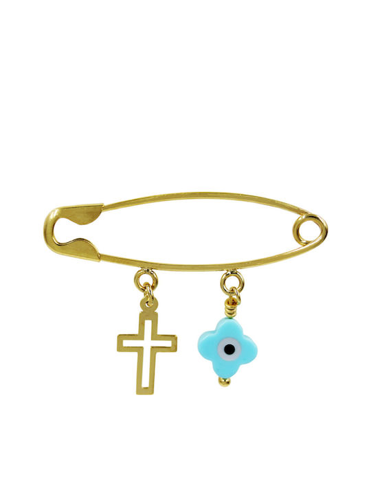 Roloi Kaliamanis Child Safety Pin made of Gold 9K with Cross for Boy