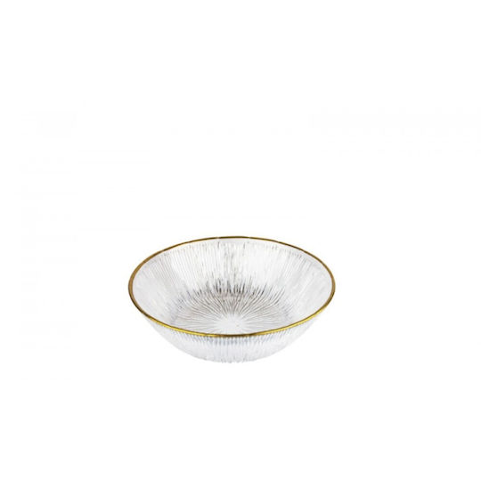 Glass Embossed Bowl Gold Rim 16cm