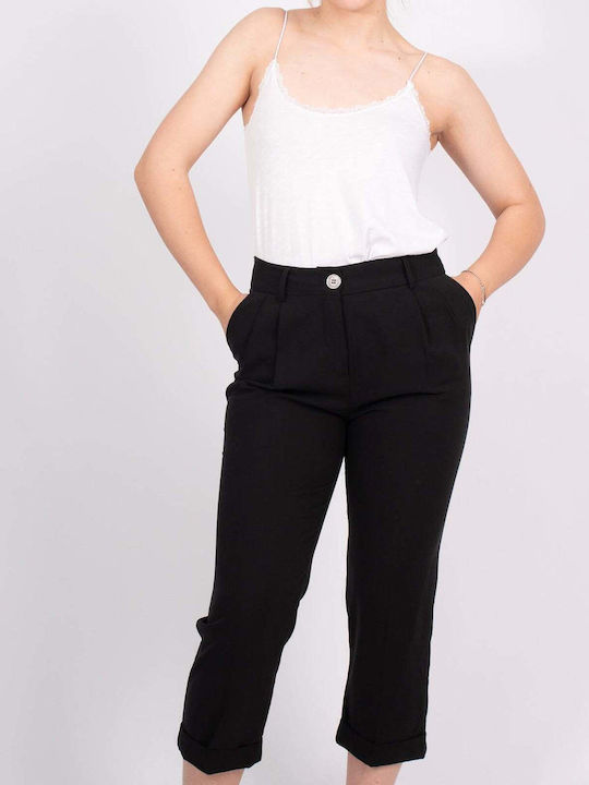 Fashioncore Dama Tesatura Capri Pantaloni Negru