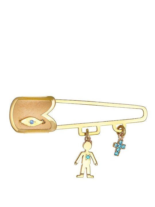 Ioannis Kosmima Child Safety Pin made of Gold 9K with Cross for Boy