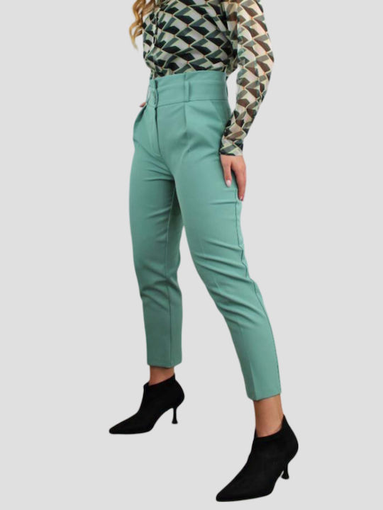 Happening Women's High-waisted Fabric Trousers Tapered Mint