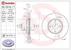 Front Brake Disc Right Left Brembo Ford Ecosport 1.0 1.5 1.5d 10.12 Diameter 278mm Thickness 25mm 4 Ventilated Holes Internal