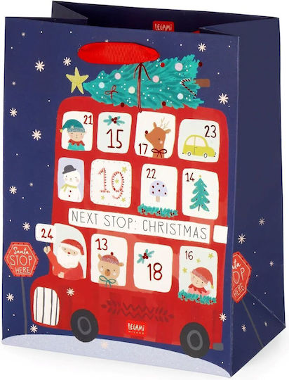Legami Milano Christmas Bus Medium Paper Christmas Bag for Gift Blue