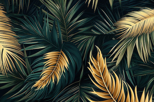 Mural Palm Leaves Gold Room Decoration Veneer Ornament 240x360