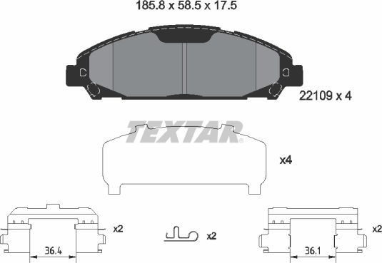 Front Disc Brake Pad Set Ford Usa Mustang 2.3 3.7 5.0 02.14 Textar Height 58.5mm Width 185.8mm Thickness 17.5mm