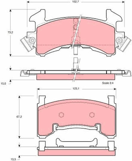 Set Plăcuțe De Frână Auto Față Trw 72,9mm Înălțime 152,4mm Lungime 15,0mm Grosime Buick Cadillac Chevrolet Gmc Mazda Pontiac