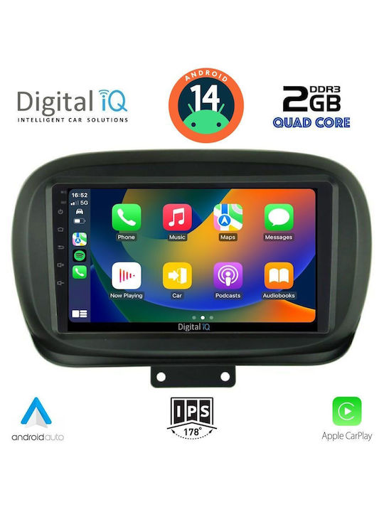 Digital IQ Sistem Audio Auto pentru Fiat 500X 2014 (Bluetooth/USB/AUX/WiFi/GPS/Apple-Carplay/Android-Auto) cu Ecran Tactil 9"