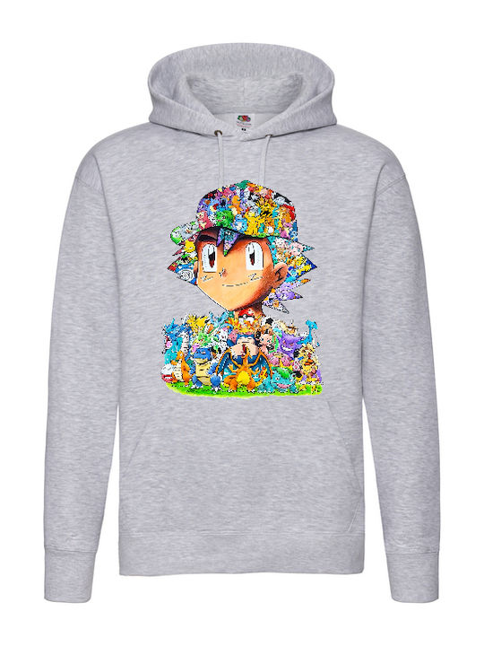 Fruit of the Loom Pokemon Ash Ketchum Φούτερ με Κουκούλα Pokemon Γκρι
