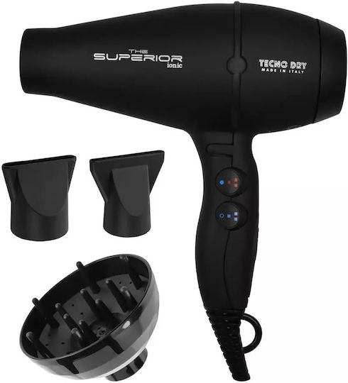Tecno Dry The Superior Black Ultra Ionic Line Πιστολάκι Μαλλιών 2650W