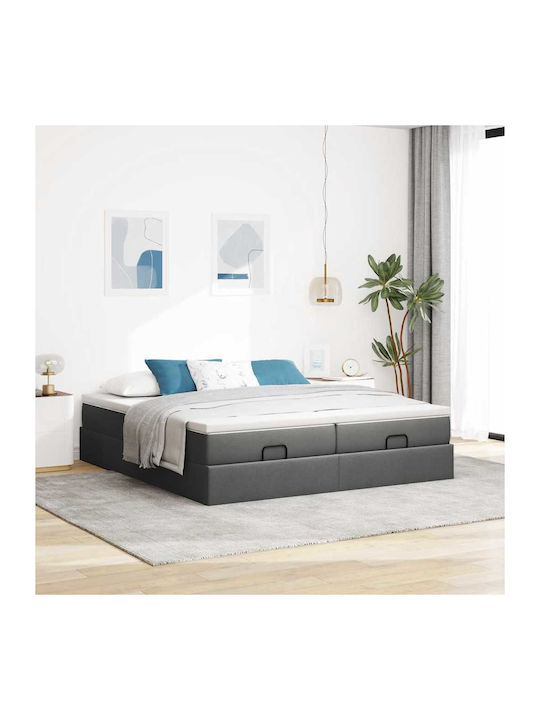 King Size Bed Base Upholstered with Fabric Dark Gray with Slats & Mattress 180x200cm 3311242