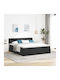 King Size Upholstered Fabric Bed Black with Storage Space Slats & Mattress 200x200cm