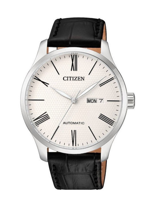 Citizen Herrenuhr Automatisch mit Schwarz Lederarmband
