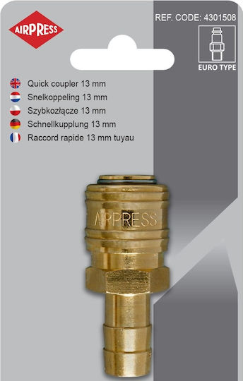 Airpress Pneumatic Quick Coupling Hose Diameter 13mm Pressure 10bar Brass