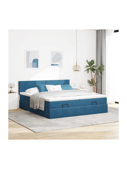 King Size Bett Mit Samt Dunkelblau Mit Lattenro...