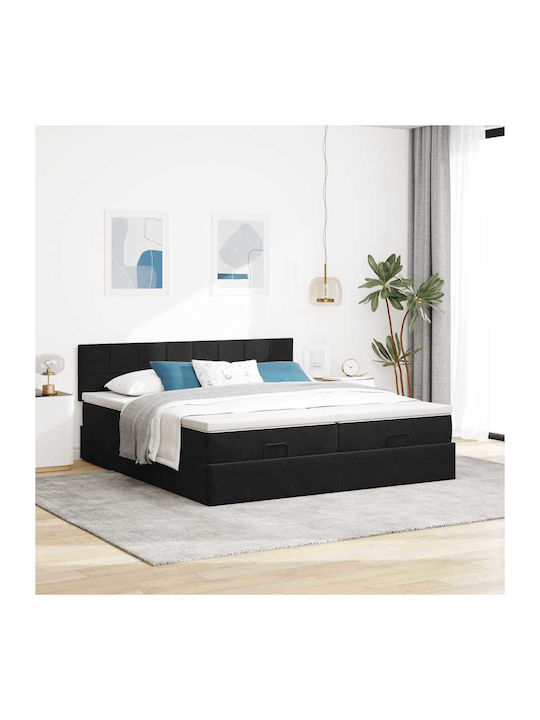 King Size Upholstered Bed with Fabric Black wit...