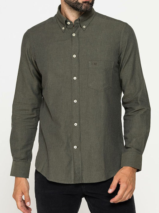Long-sleeved Cotton Shirt Dark Green