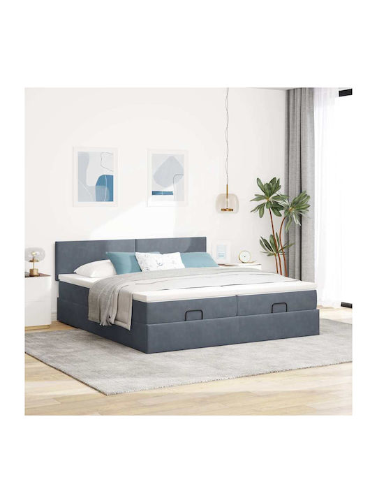 King Size Bett Mit Samt Dunkelgrau Mit Lattenro...