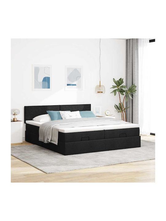 King Size Upholstered Bed with Fabric Black wit...