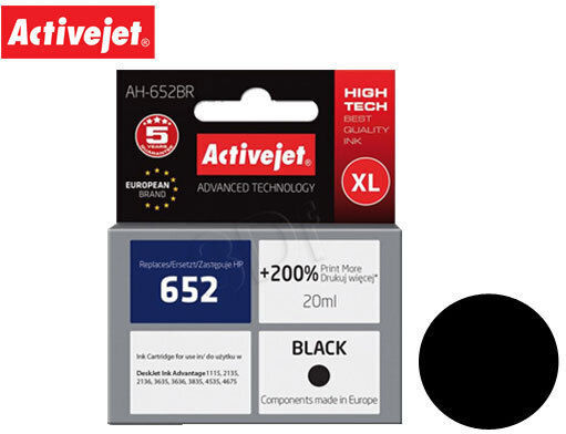 652xl Compatible Inkjet Printer Ink HP F6V25AE 20ml Black 1pcs