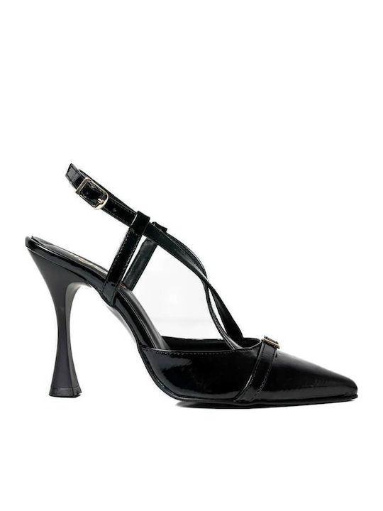 Black Greek-Made Heels with Crossed Straps