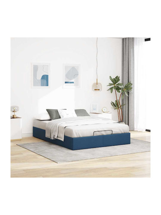 Double Upholstered Bed Base with Fabric Blue wi...