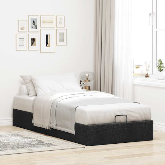Betten Einzel mit Stoff Schwarz mit Stauraum & Lattenrost für Matratzengröße 80x200cm