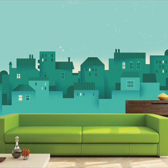 Self-Adhesive Wallpaper Green Houses 500cm