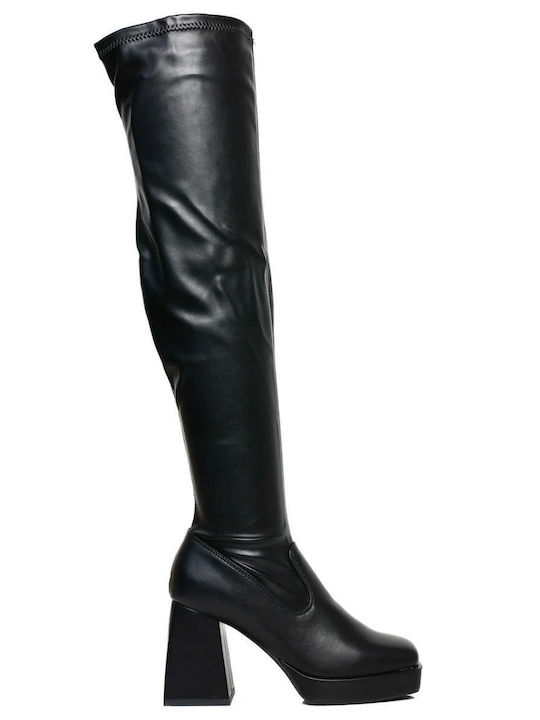 Black Over Knee Boots Square Heel