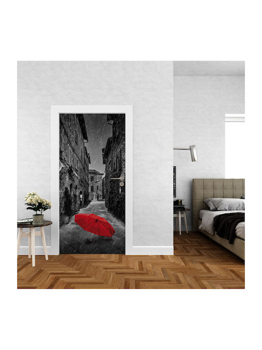 Door Sticker Red Umbrella Street 01 65cm