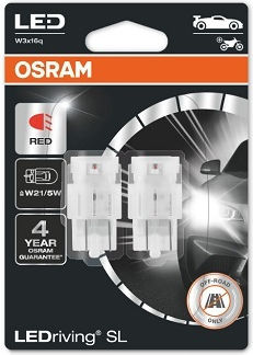 Osram LED P21/5W 12V 1.75W W3x16q Ledriving Червени Крушки за Автомобил Блистер Опаковка 2 Броя
