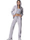 Damen Jogginghose mit Samt Hohe Taille Lila Grau