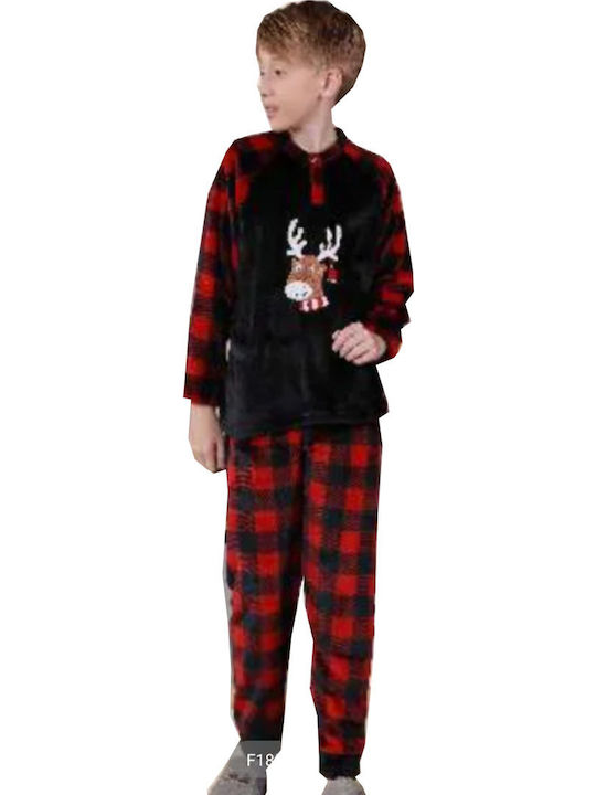 Join Παιδική Πιτζάμα Χειμωνιάτικη Fleece Μαύρη
