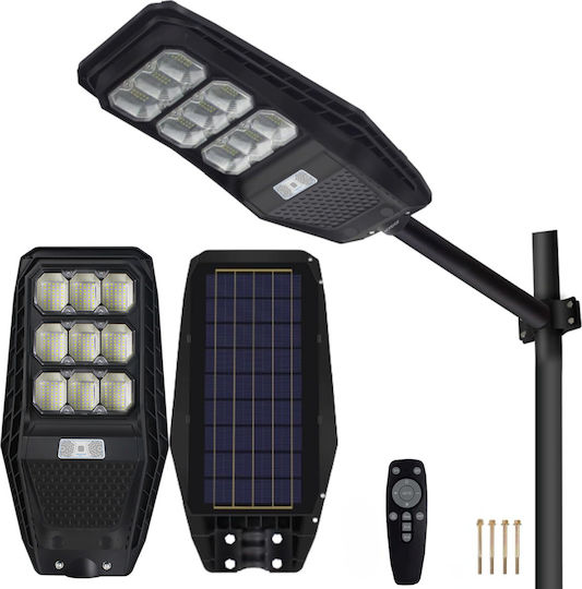 100W Соларна улична лампа Visionhub 360 LED прожектор в 9 кутии Вградена соларна панелна зарядка Дистанционно управление Сензор за движение IP67 водоустойчивост Включена метална стойка Черна