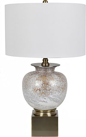 Glas Tischlampe mit Weiß Schirm und Bronze Basis