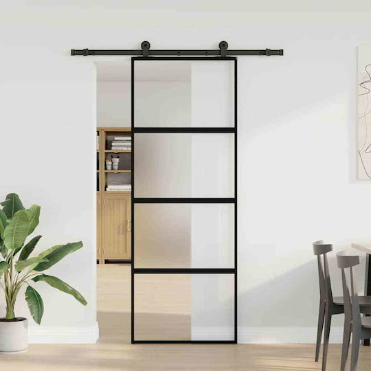 Vidaxl Schiebetür-Beschlagset 76x205 cm Glas & Aluminium Schwarz