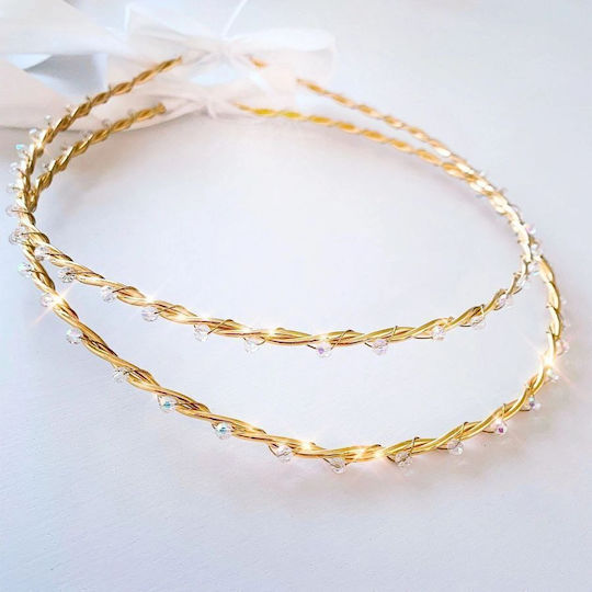 Позлатени сватбени корони с кристали Swarovski Eleni Gold