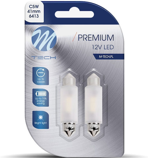 M-Tech Λάμπες Αυτοκινήτου C10W / C5W Canbus LED Λευκό 2τμχ